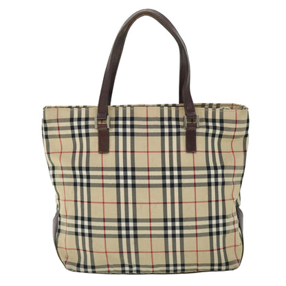 Burberry Nova Check Blue Label Hand Bag Nylon Leather Beige Brown Auth yb329
