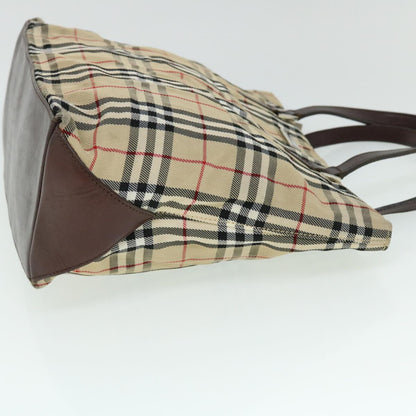 Burberry Nova Check Blue Label Hand Bag Nylon Leather Beige Brown Auth yb329