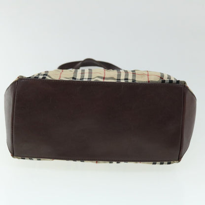 Burberry Nova Check Blue Label Hand Bag Nylon Leather Beige Brown Auth yb329