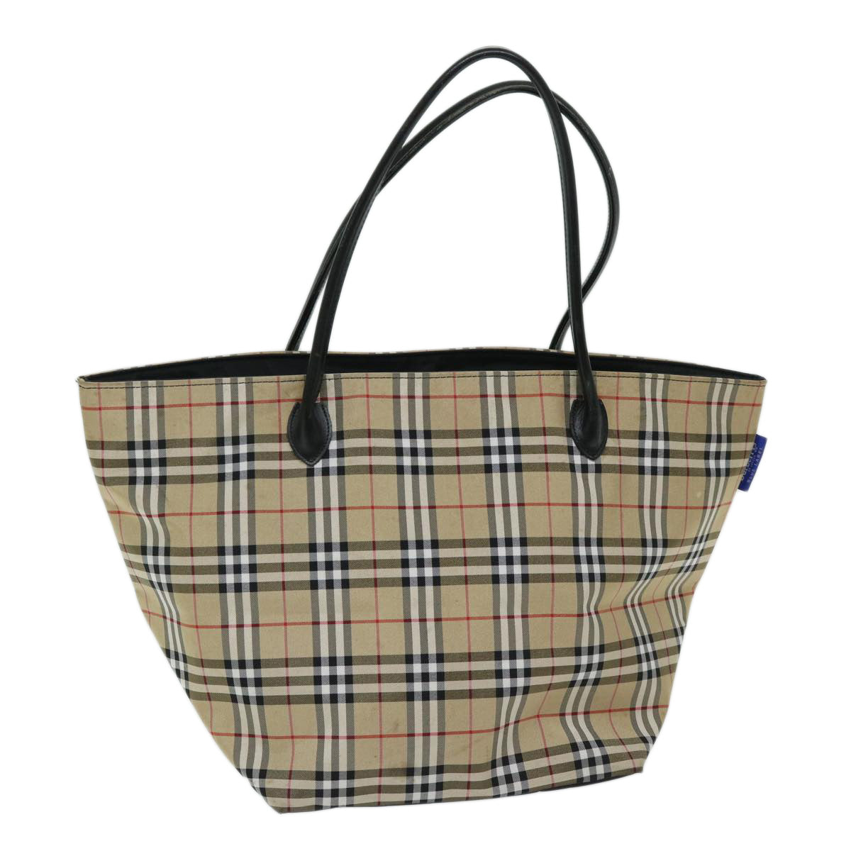 BurberrySs Nova Check Blue Label Tote Bag Nylon Beige Auth yb525