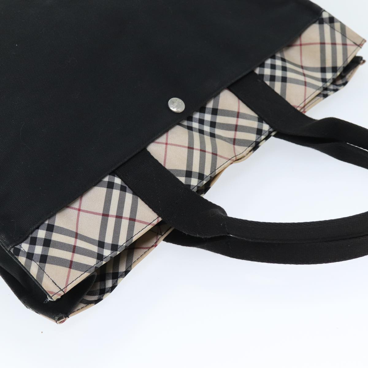 BURBERRY Nova Check Blue Label Hand Bag Canvas Beige Black Auth yb558