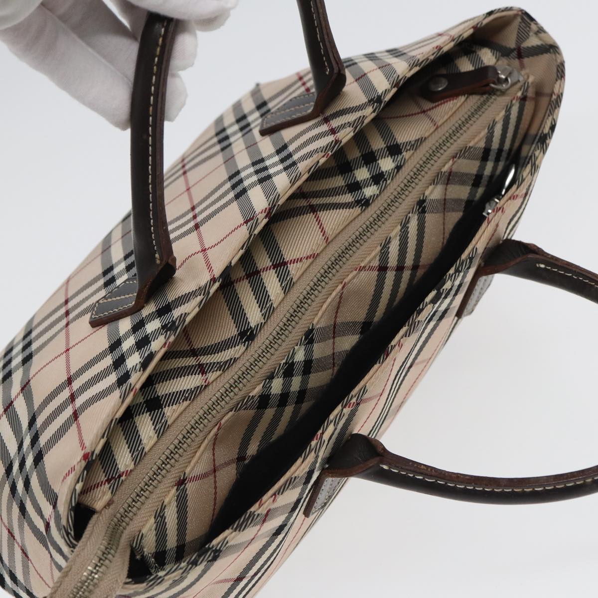 BURBERRYSs Nova Check Hand Bag Canvas Beige Auth yb587