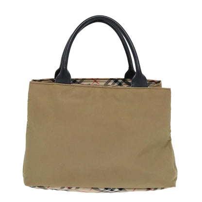 BURBERRY Nova Check Hand Bag Nylon Leather Beige Black Auth yb589