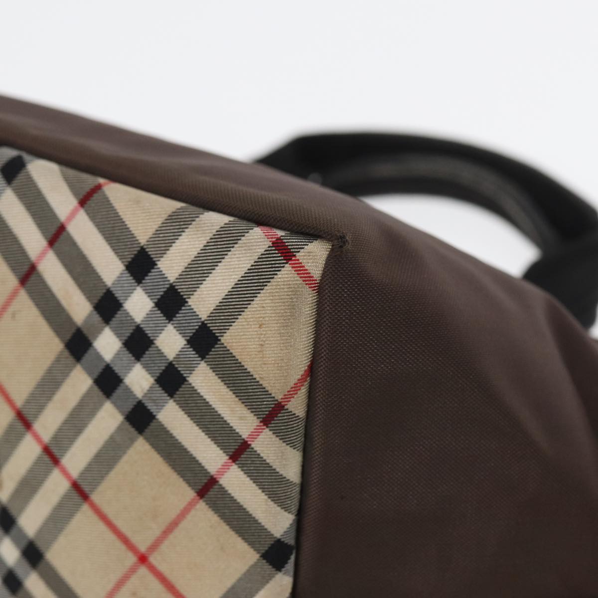 BURBERRYSs Nova Check Blue Label Hand Bag Canvas Brown Auth yb594