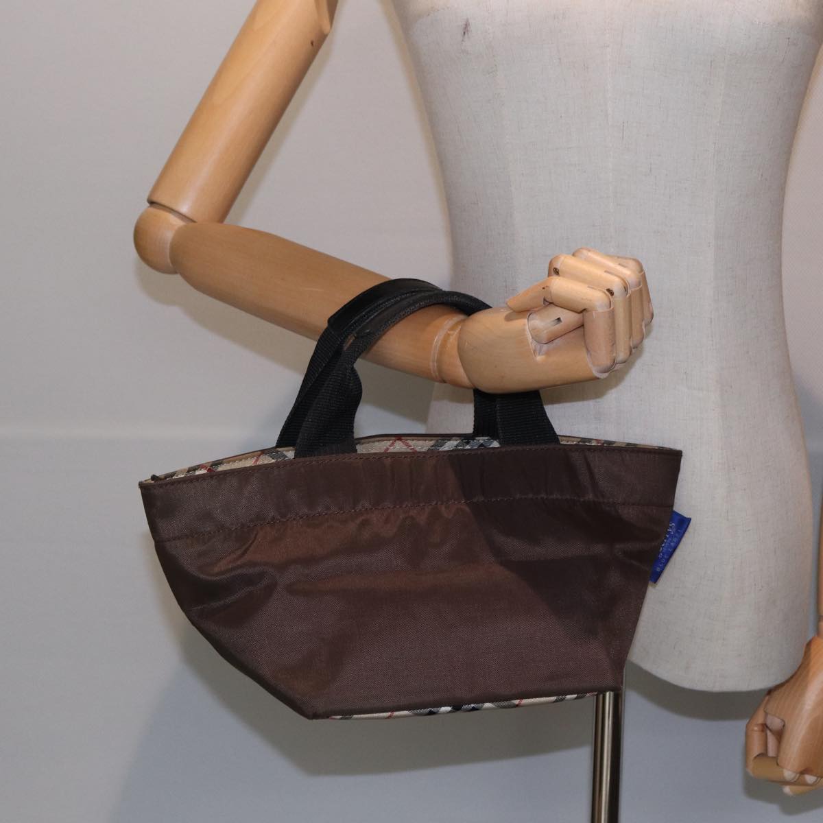 BURBERRYSs Nova Check Blue Label Hand Bag Canvas Brown Auth yb594