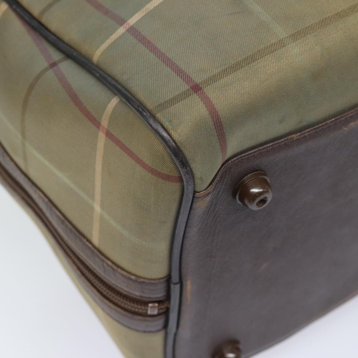 BURBERRYSs Nova Check Boston Bag Canvas Leather Beige Brown Auth yb602