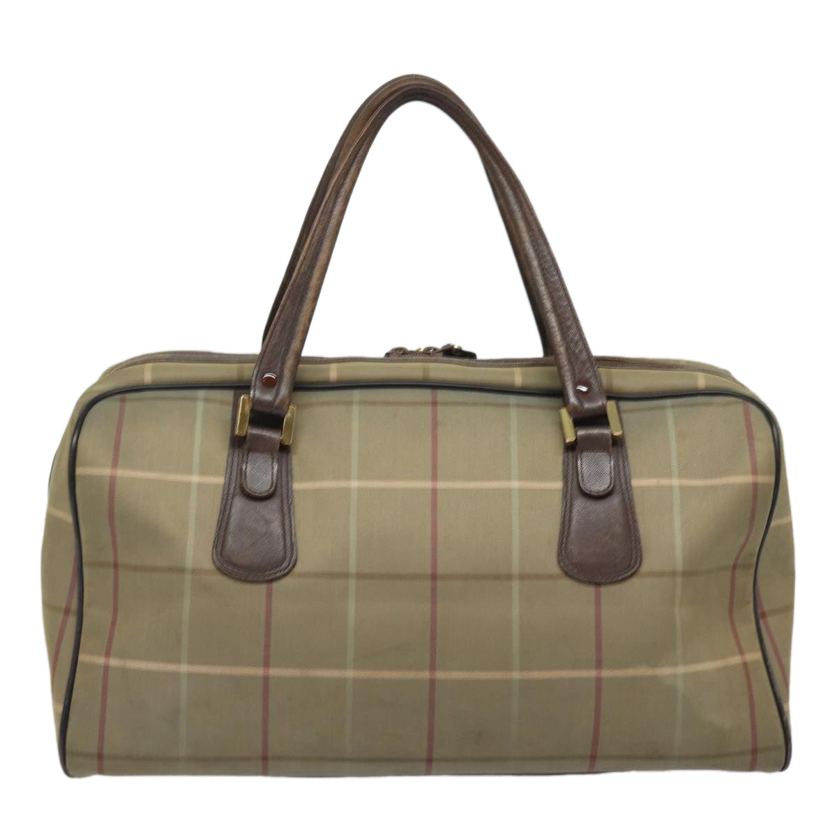BURBERRYSs Nova Check Boston Bag Canvas Leather Beige Brown Auth yb602