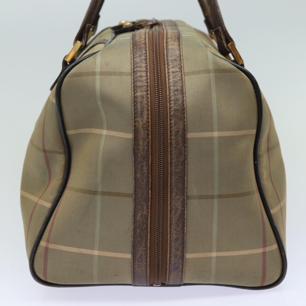BURBERRYSs Nova Check Boston Bag Canvas Leather Beige Brown Auth yb602