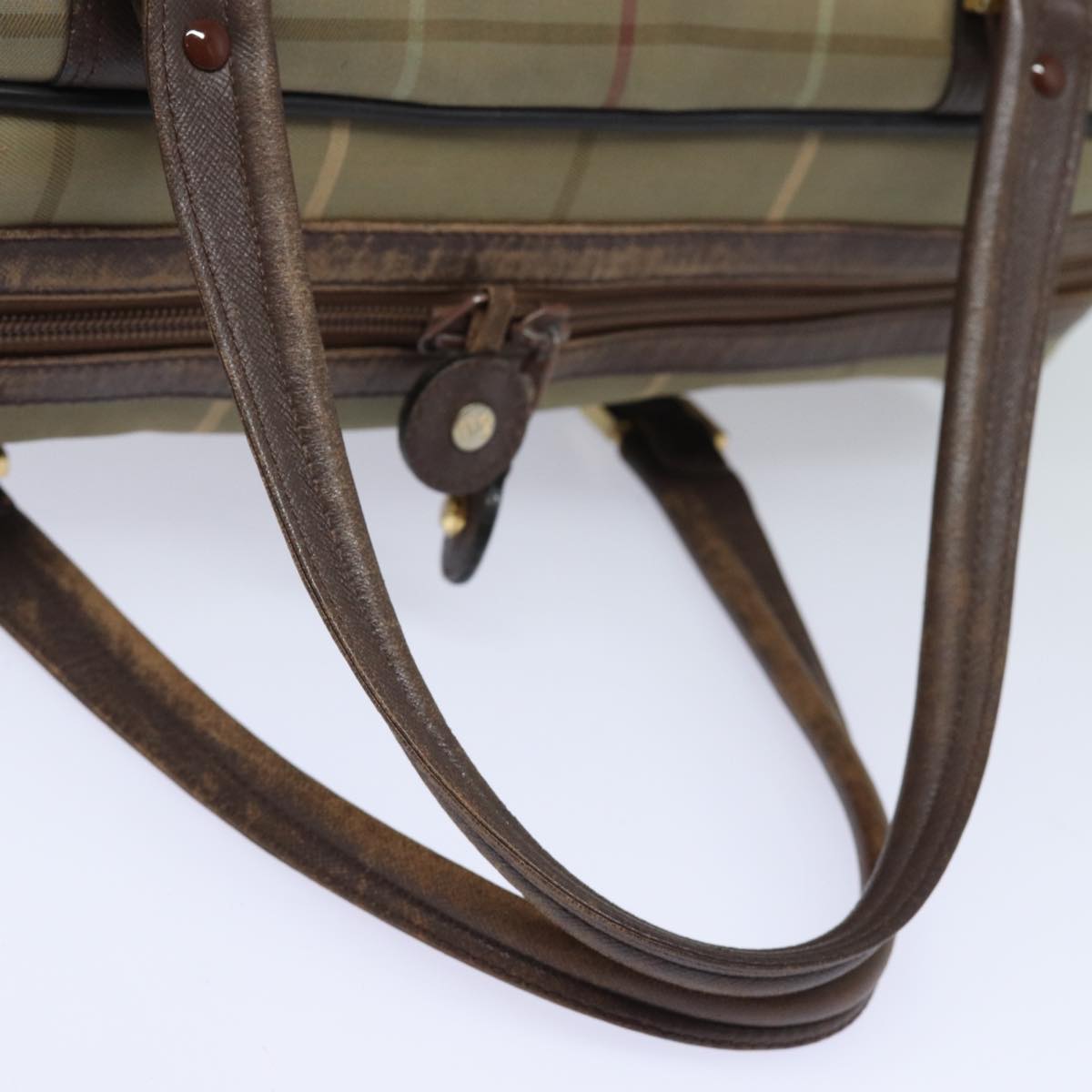 BURBERRYSs Nova Check Boston Bag Canvas Leather Beige Brown Auth yb602