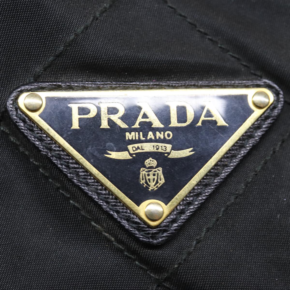 PRADA Quilted Chain Boston Bag Nylon Black Auth yb650