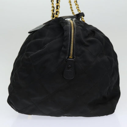 PRADA Quilted Chain Boston Bag Nylon Black Auth yb650