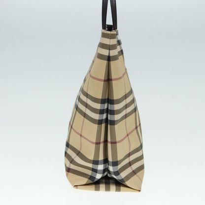 BURBERRY Nova Check Hand Bag PVC Beige Silver Auth yb666
