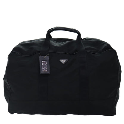 PRADA Boston Bag Nylon Black Silver Auth yb684