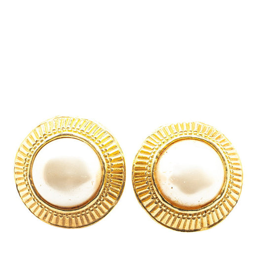 Chanel Gold Plated Faux Pearl Earrings
