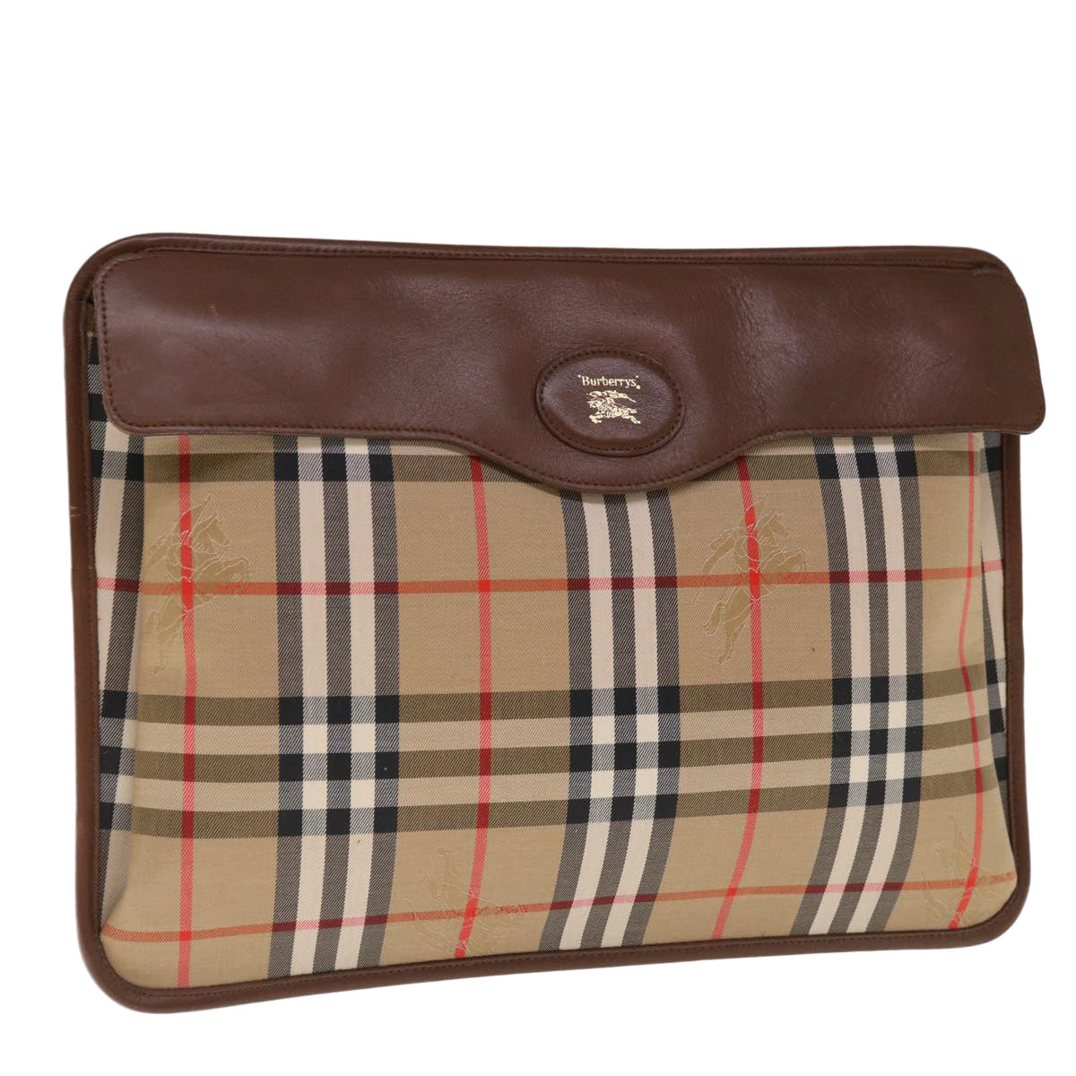 BurberrySs Nova Check Clutch Bag Canvas Beige Brown Auth yk10288