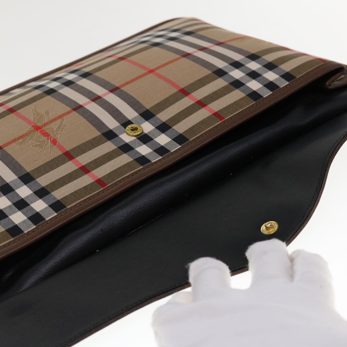 BurberrySs Nova Check Clutch Bag Canvas Beige Brown Auth yk10288