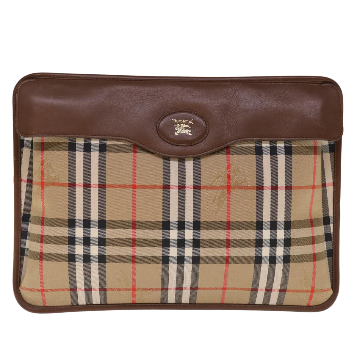 BurberrySs Nova Check Clutch Bag Canvas Beige Brown Auth yk10288