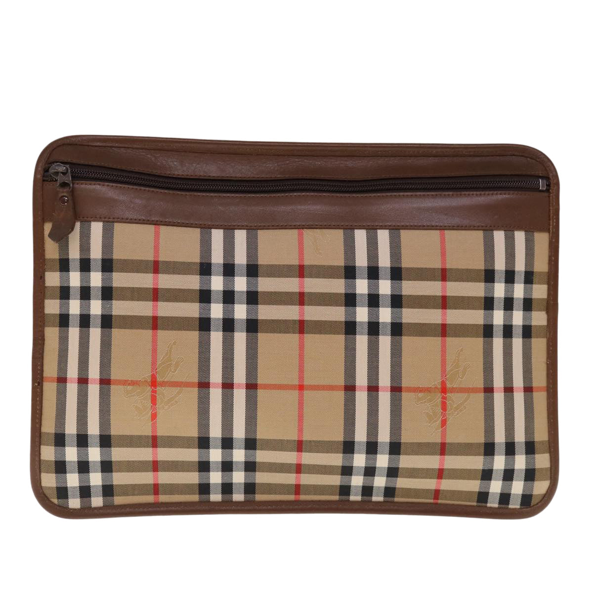 BurberrySs Nova Check Clutch Bag Canvas Beige Brown Auth yk10288