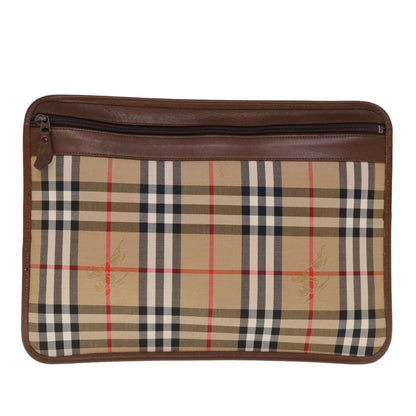 BurberrySs Nova Check Clutch Bag Canvas Beige Brown Auth yk10288