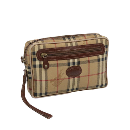 BurberrySs Nova Check Clutch Bag PVC Leather Beige Auth yk10533