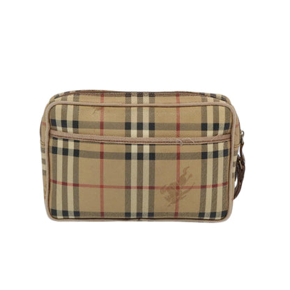 BurberrySs Nova Check Clutch Bag PVC Leather Beige Auth yk10533