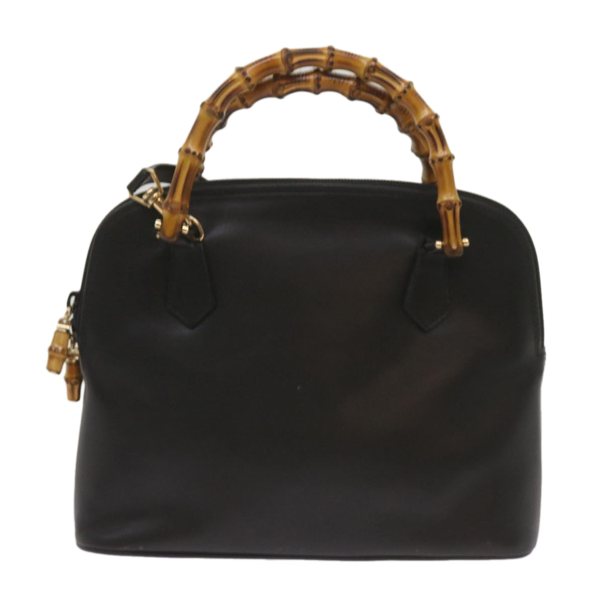 GUCCI Bamboo Hand Bag Leather 2way Black 000 2122 0290 Auth yk11245