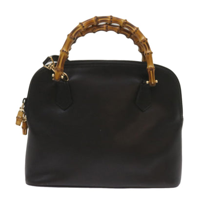 GUCCI Bamboo Hand Bag Leather 2way Black 000 2122 0290 Auth yk11245