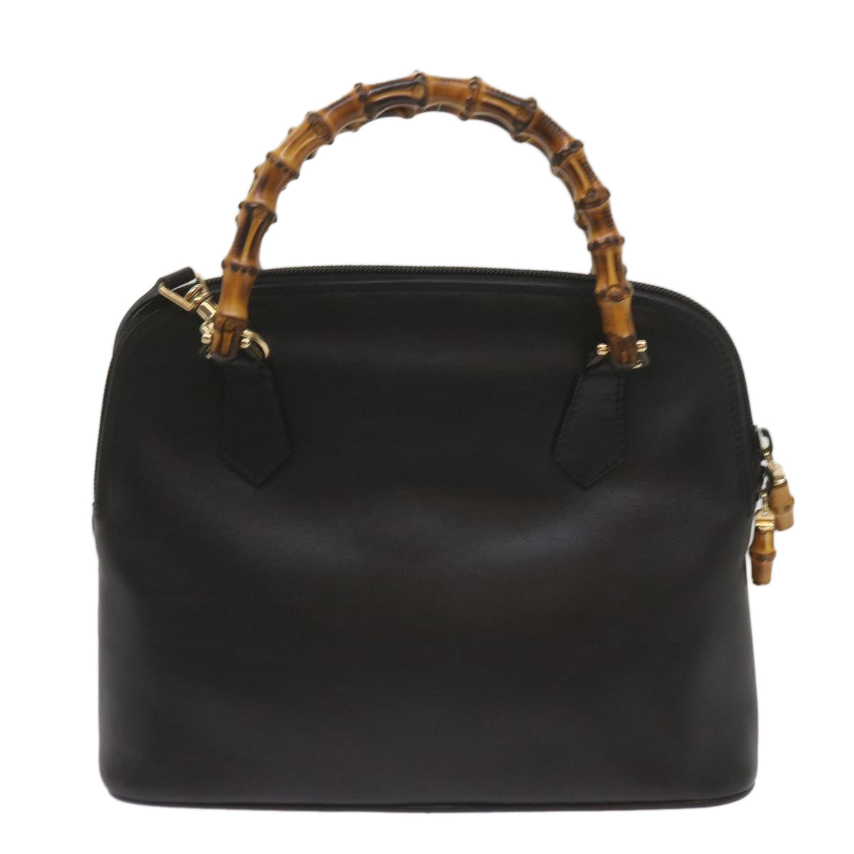 GUCCI Bamboo Hand Bag Leather 2way Black 000 2122 0290 Auth yk11245