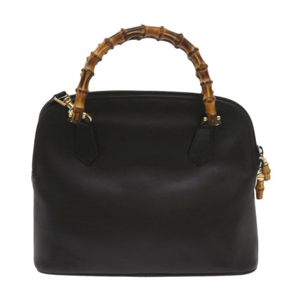 GUCCI Bamboo Hand Bag Leather 2way Black 000 2122 0290 Auth yk11245