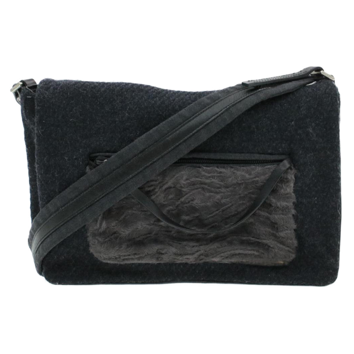 PRADA Suede Shoulder Bag Black Auth yk115