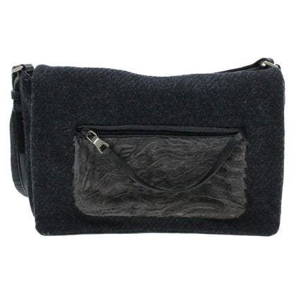 PRADA Suede Shoulder Bag Black Auth yk115