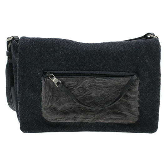 PRADA Suede Shoulder Bag Black Auth yk115