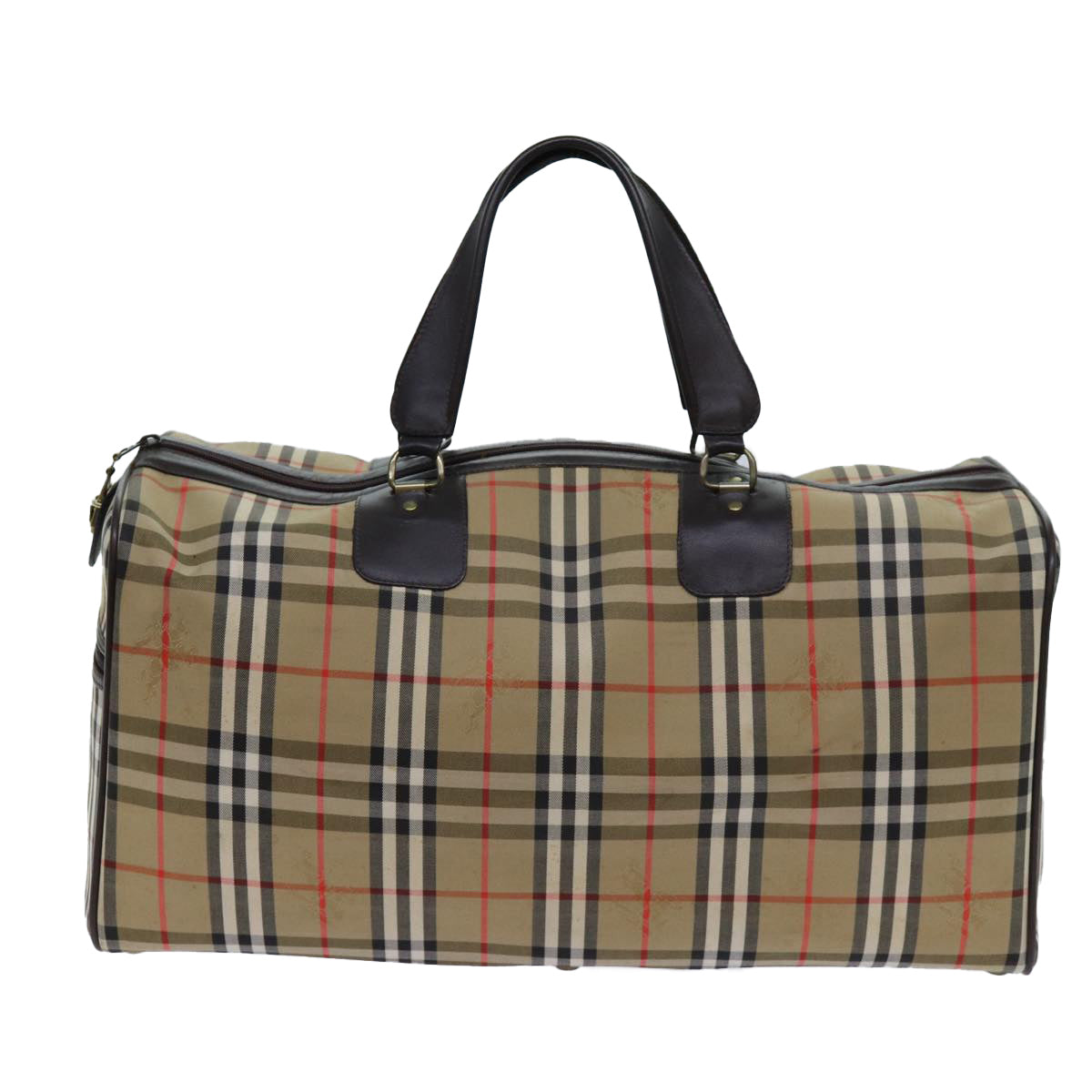 BurberrySs Nova Check Boston Bag Canvas Beige Auth yk11757