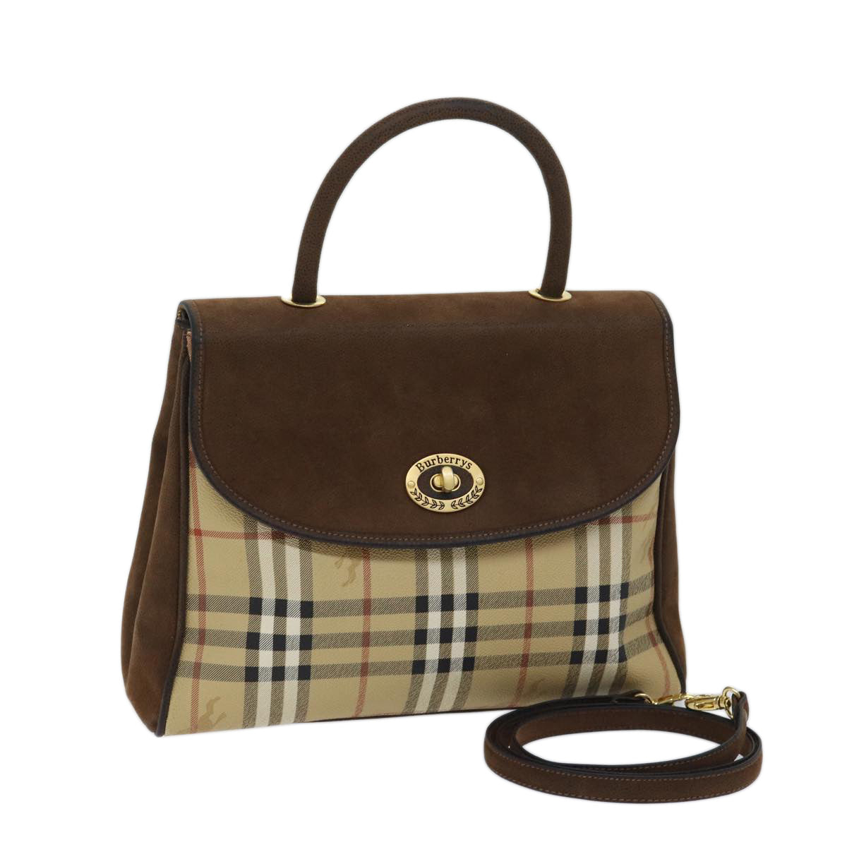 BurberrySs Nova Check Hand Bag PVC 2way Brown Auth yk11758