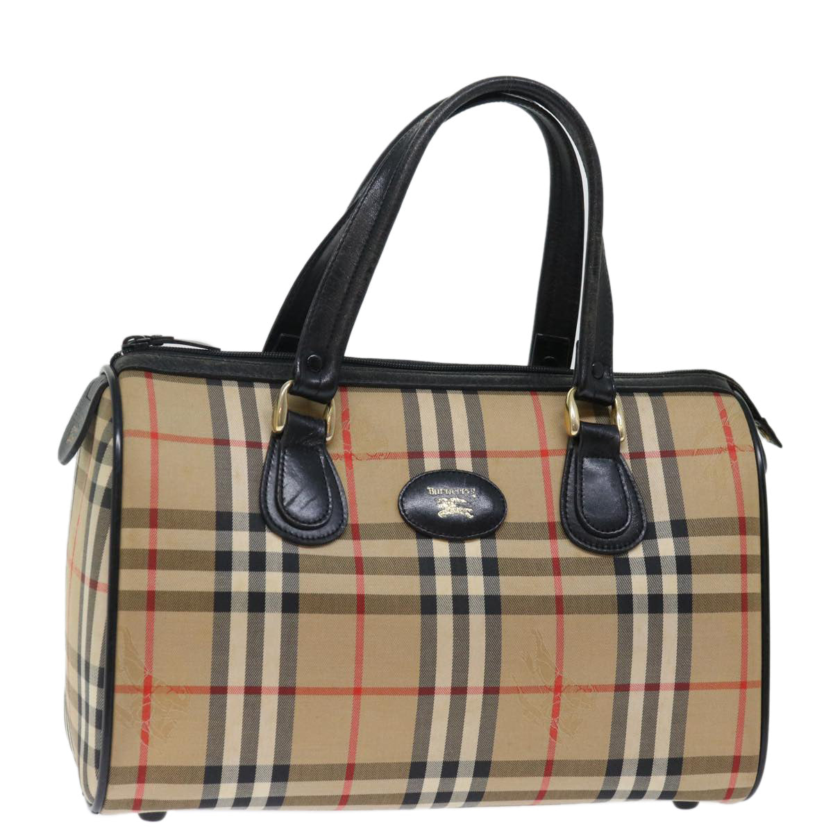 BURBERRYSs Nova Check Boston Bag Canvas Beige Auth yk11862