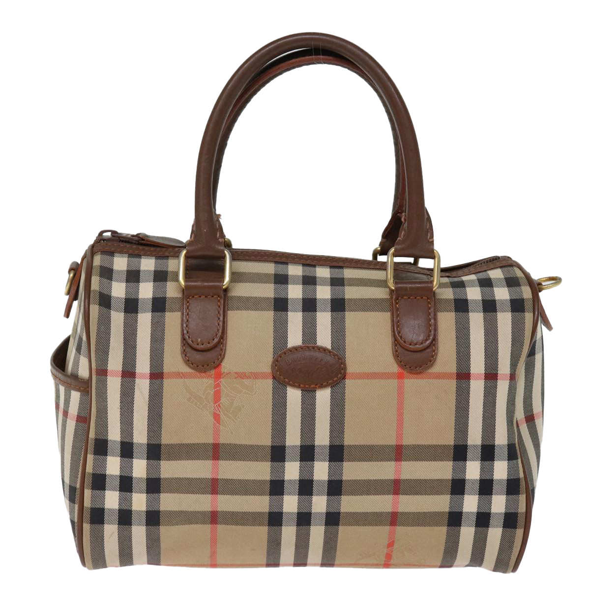 BURBERRYSs Nova Check Boston Bag Canvas Beige Auth yk12086