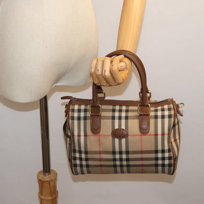 BURBERRYSs Nova Check Boston Bag Canvas Beige Auth yk12086