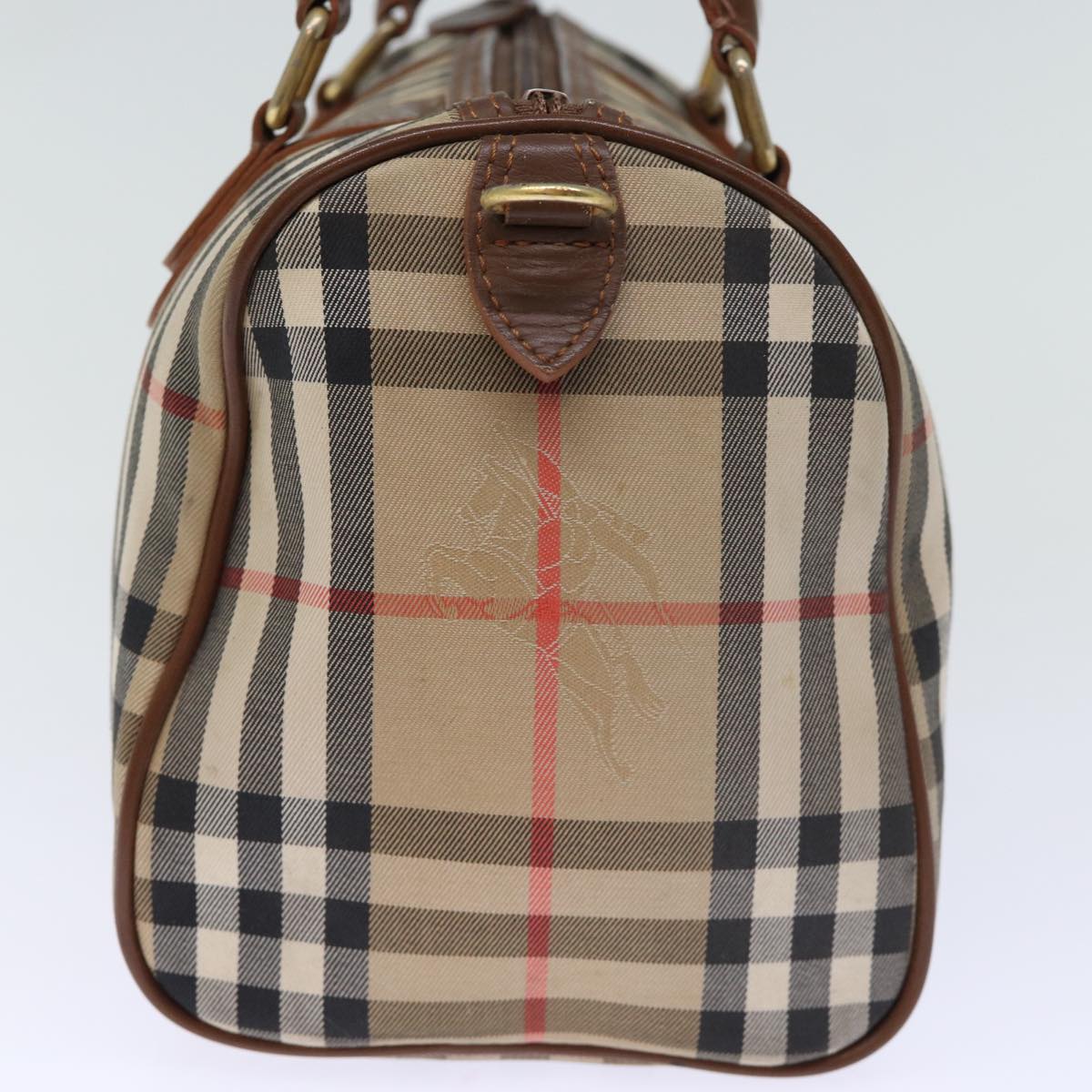 BURBERRYSs Nova Check Boston Bag Canvas Beige Auth yk12086