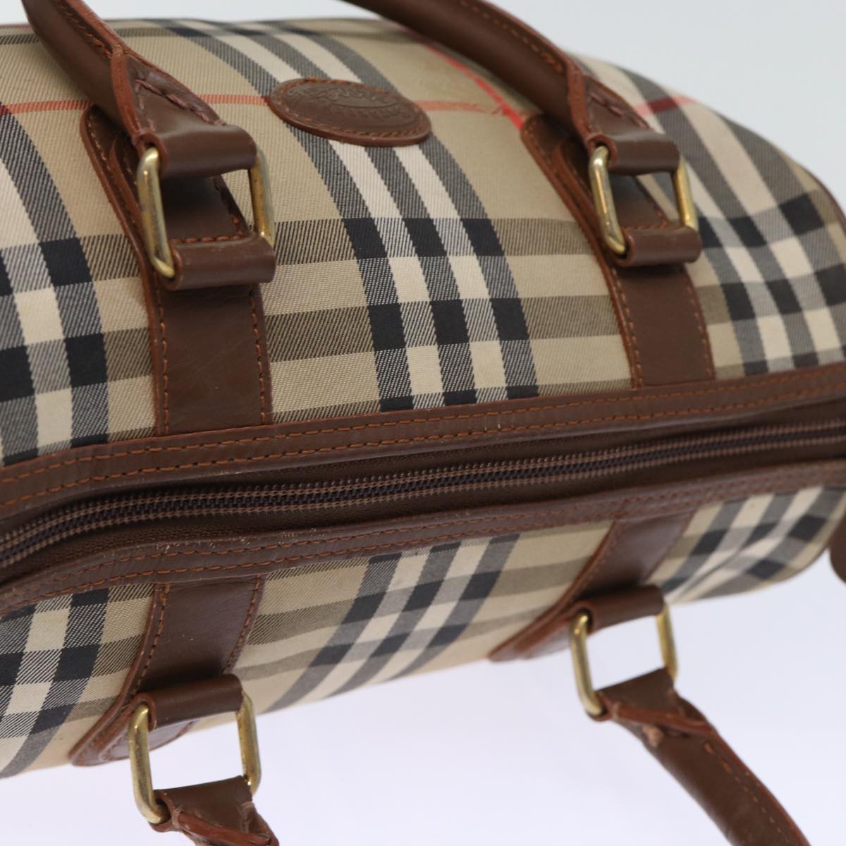 BURBERRYSs Nova Check Boston Bag Canvas Beige Auth yk12086