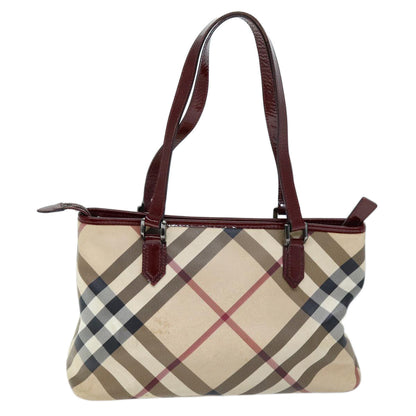 BURBERRY Nova Check Shoulder Bag Coated Canvas Beige Auth yk12191