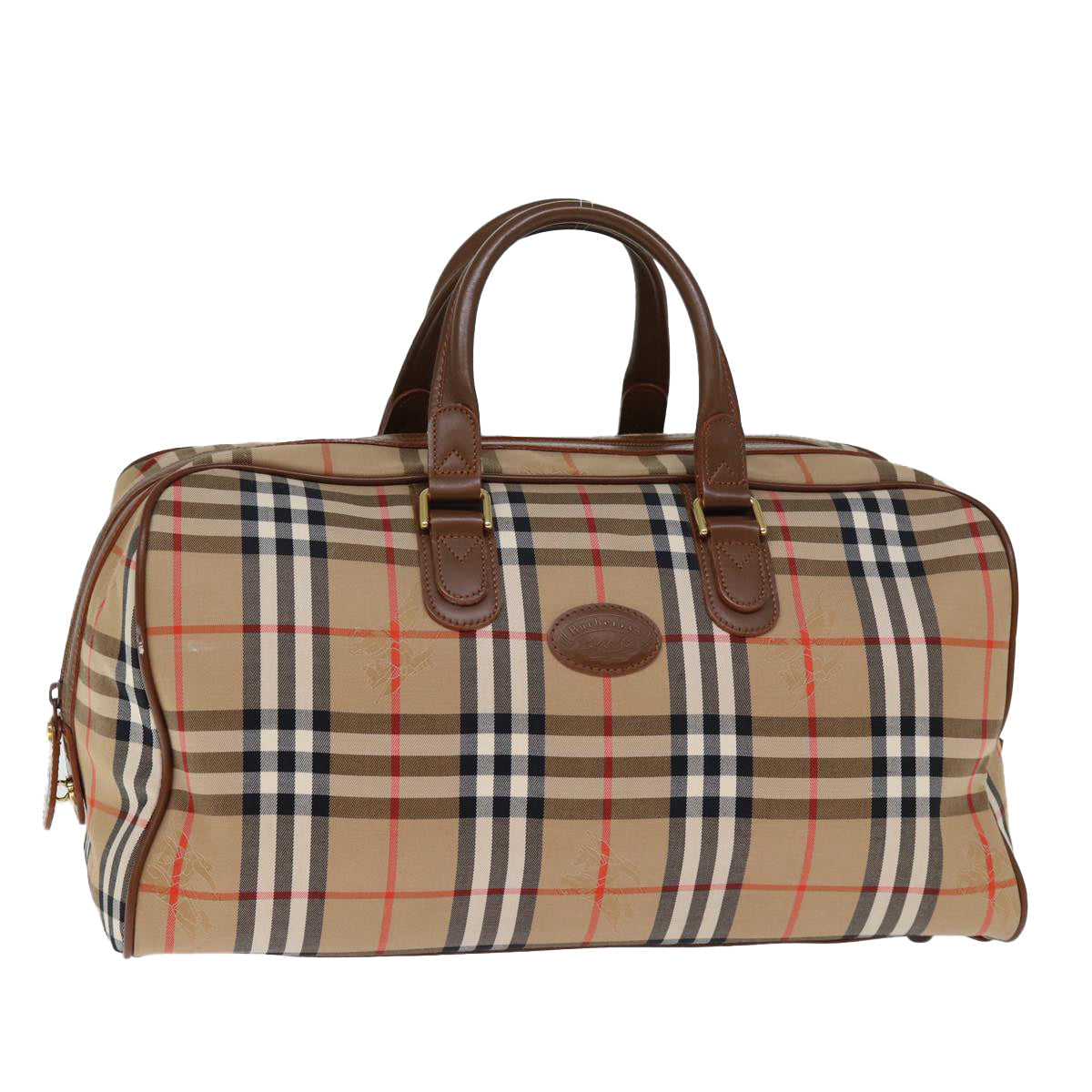 BurberrySs Nova Check Boston Bag Canvas Beige Auth yk12463