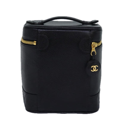 Chanel Bicolole Vanity Cosmetic Pouch Caviar Skin Black CC Auth yk