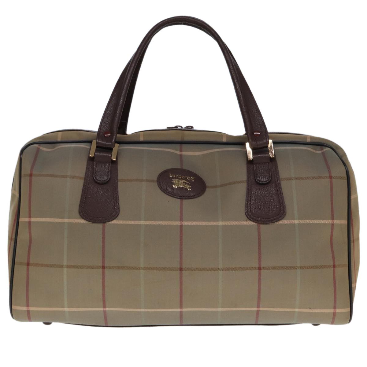 BURBERRYSs Nova Check Boston Bag Canvas Beige Auth yk12869