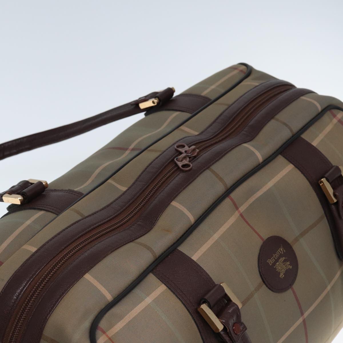 BURBERRYSs Nova Check Boston Bag Canvas Beige Auth yk12869