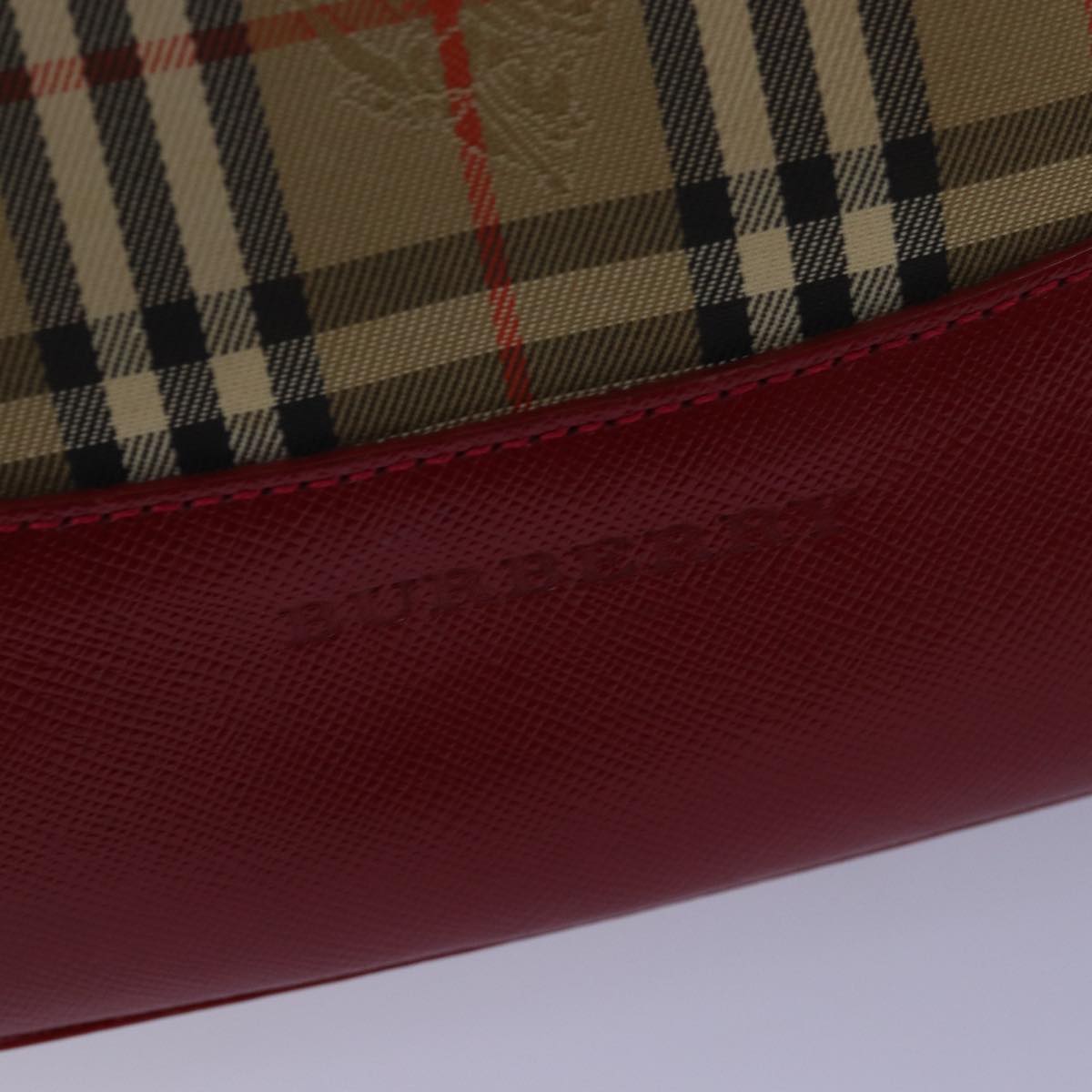 BURBERRY Nova Check Hand Bag Canvas Beige Red Auth yk12895