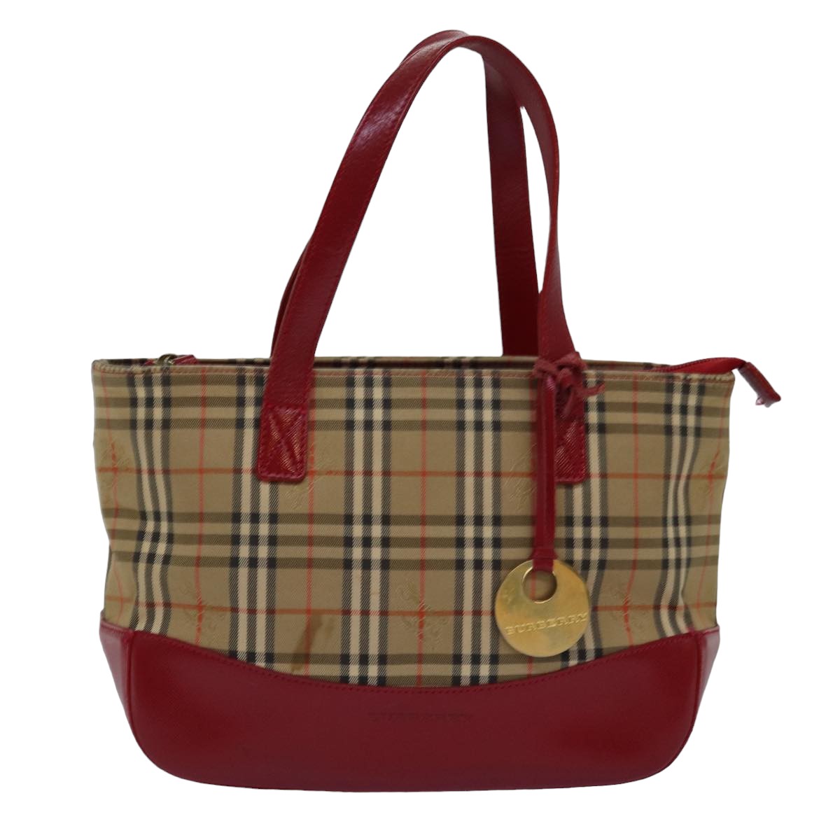 BURBERRY Nova Check Hand Bag Canvas Beige Red Auth yk12895