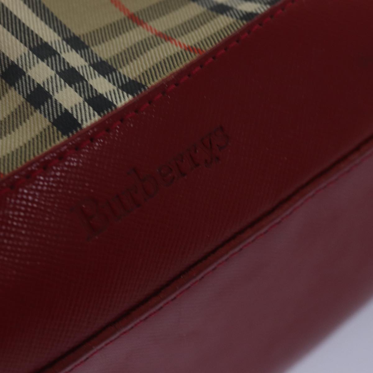 BURBERRYSs Nova Check Hand Bag Canvas Beige Red Auth yk12931