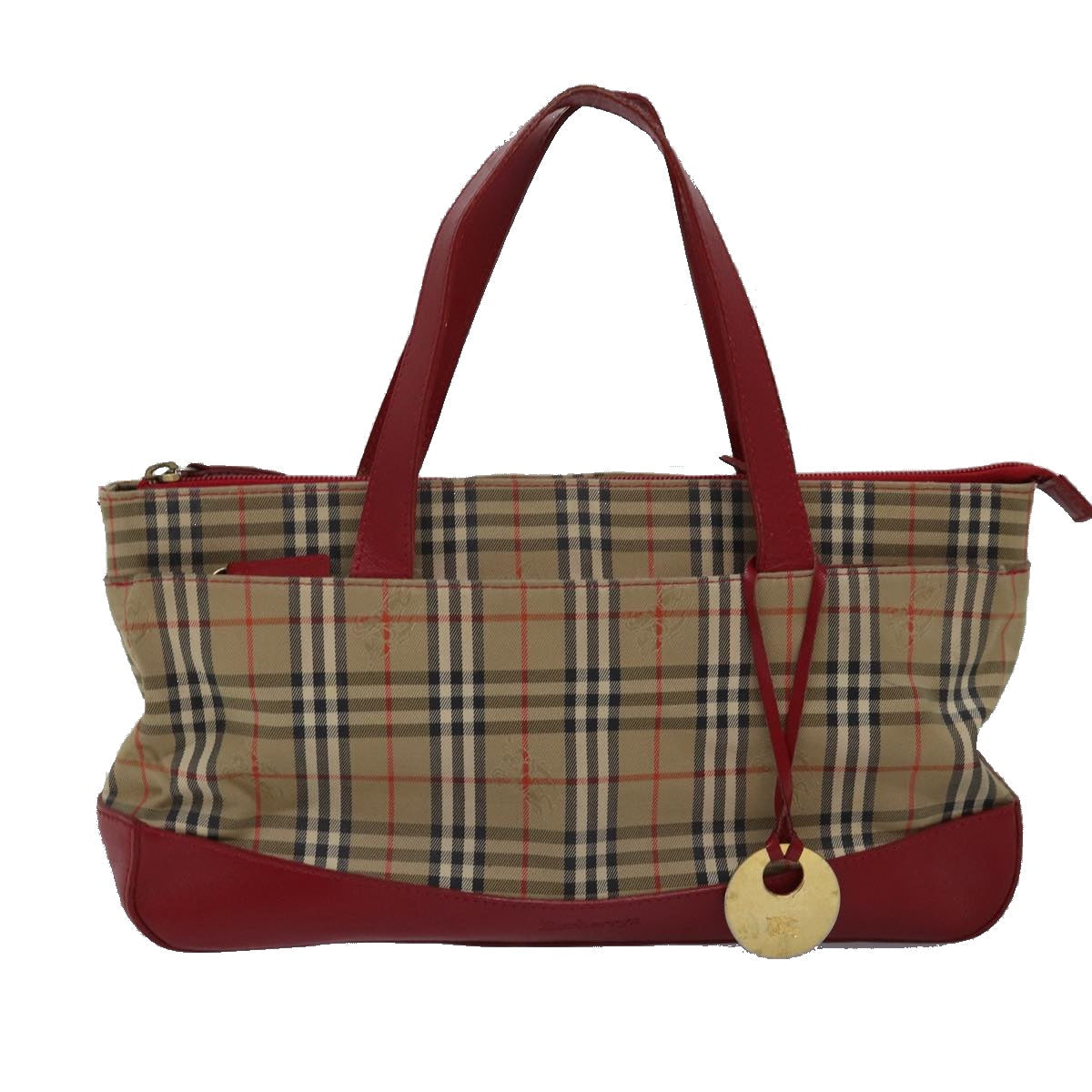 BURBERRYSs Nova Check Hand Bag Canvas Beige Red Auth yk12931