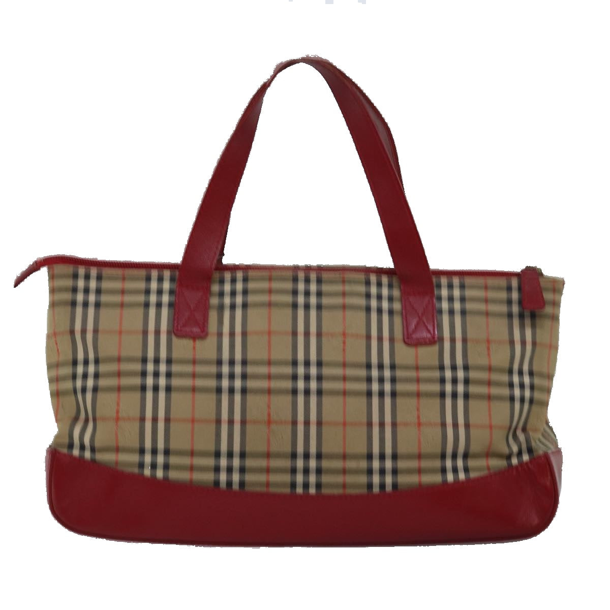 BURBERRYSs Nova Check Hand Bag Canvas Beige Red Auth yk12931
