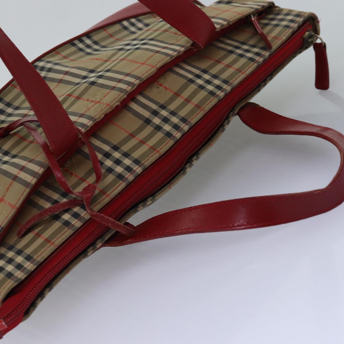 BURBERRYSs Nova Check Hand Bag Canvas Beige Red Auth yk12931